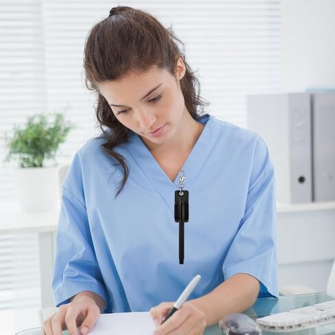 2 PCS Pen Holder for Lanyard, Black Leather Lanyard Pen Holder, Anti-Lost Pencil Clip for Badge Reel in Kuwait