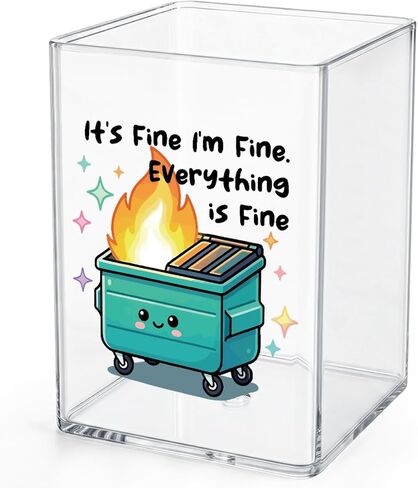 Funny Dumpster Fire Desk Accessories Dumpster Fire Gifts Office Desk Pencil Holder for Women Men HR Coworker Administrative Professional Boss Day Gifts Acrylic Pen Holder Pencil Pen Cup in Saudi Arabia