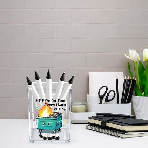 Funny Dumpster Fire Desk Accessories Dumpster Fire Gifts Office Desk Pencil Holder for Women Men HR Coworker Administrative Professional Boss Day Gifts Acrylic Pen Holder Pencil Pen Cup in Saudi Arabia