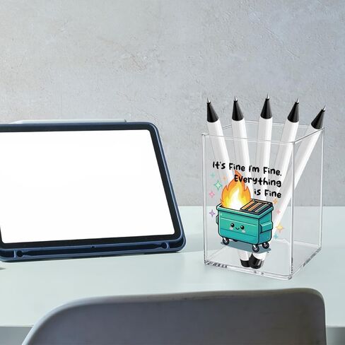 Funny Dumpster Fire Desk Accessories Dumpster Fire Gifts Office Desk Pencil Holder for Women Men HR Coworker Administrative Professional Boss Day Gifts Acrylic Pen Holder Pencil Pen Cup in Saudi Arabia