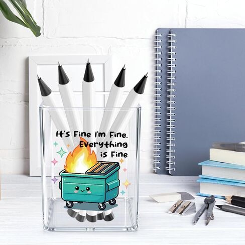 Funny Dumpster Fire Desk Accessories Dumpster Fire Gifts Office Desk Pencil Holder for Women Men HR Coworker Administrative Professional Boss Day Gifts Acrylic Pen Holder Pencil Pen Cup in Saudi Arabia