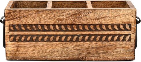 NIRMAN Pen Stand Holder Desktop Rustic Pen Organizer, Wooden Pencil Holder with 3 Compartment (11" x 4" x 4.5") in Kuwait