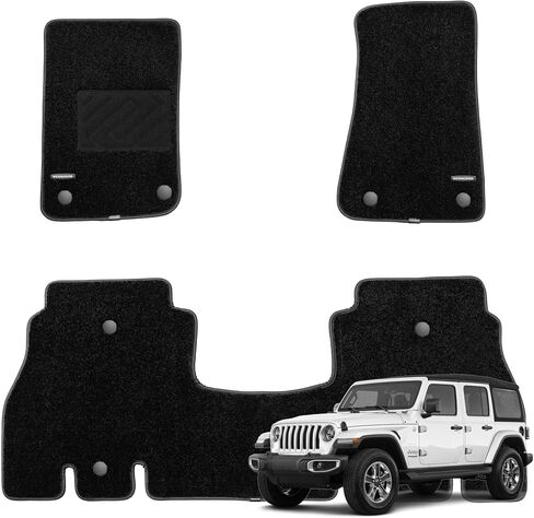 WENNEBIRD Superior Carpet Floor Mats for 2018-2026 Jeep Wrangler 4-Door Unlimited (JL) (Not for 4XE), 0.6-Inch Ultra-Thick, Noise-Reducing, All-Weather Waterproof Anti-Slip – 3-Pc Set in Kuwait