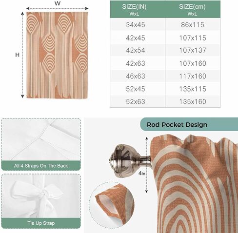 Line Texture Tie Up Curtains for Window, Orange Abstract Art Retro Thermal Insulated Balloon Shade Adjustable Rod Pocket Curtains Valance Panels for Kitchen Bathroom Café 34'' x 45'' in Saudi Arabia