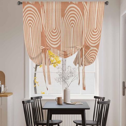 Line Texture Tie Up Curtains for Window, Orange Abstract Art Retro Thermal Insulated Balloon Shade Adjustable Rod Pocket Curtains Valance Panels for Kitchen Bathroom Café 34'' x 45'' in Saudi Arabia