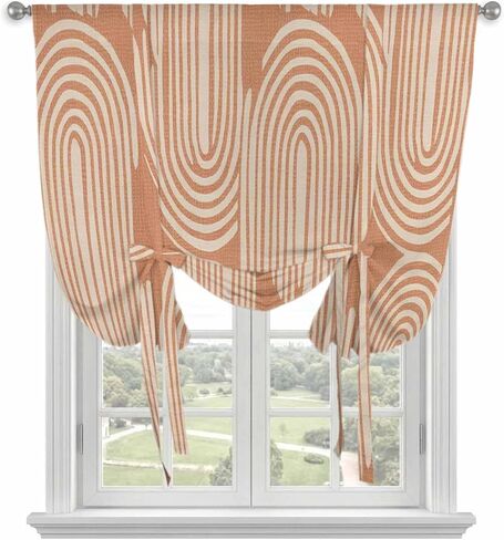 Line Texture Tie Up Curtains for Window, Orange Abstract Art Retro Thermal Insulated Balloon Shade Adjustable Rod Pocket Curtains Valance Panels for Kitchen Bathroom Café 34'' x 45'' in Saudi Arabia