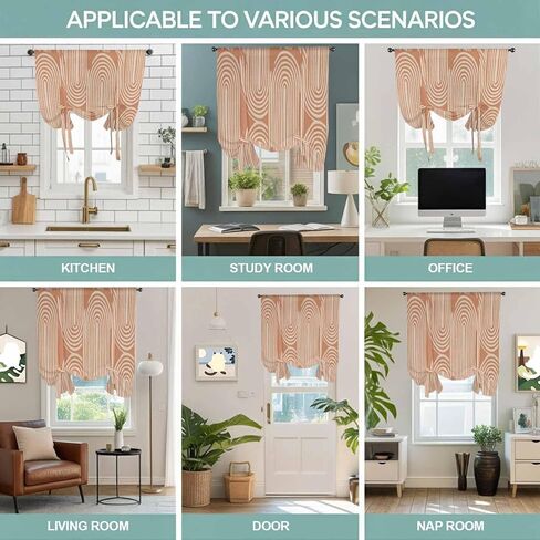 Line Texture Tie Up Curtains for Window, Orange Abstract Art Retro Thermal Insulated Balloon Shade Adjustable Rod Pocket Curtains Valance Panels for Kitchen Bathroom Café 34'' x 45'' in Saudi Arabia