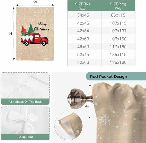 Red Christmas Tie Up Curtains for Window, Truck Gnomes Xmas Tree Snowflake Winter Thermal Insulated Balloon Shade Adjustable Rod Pocket Curtains Valance Panels for Kitchen Bathroom Café 46'' x 63'' in Saudi Arabia