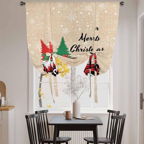 Red Christmas Tie Up Curtains for Window, Truck Gnomes Xmas Tree Snowflake Winter Thermal Insulated Balloon Shade Adjustable Rod Pocket Curtains Valance Panels for Kitchen Bathroom Café 46'' x 63'' in Saudi Arabia