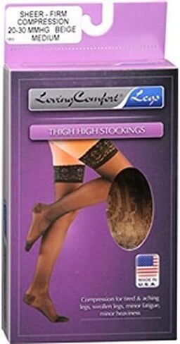 Loving Comfort Thigh High Stockings Sheer, Firm, Beige, Medium - 1ct in Saudi Arabia