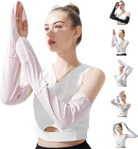Driving Fingerless Sun Sleeves, Adjustable Arm Sleeve with Gloves, UV Protection Cooling Arm Cover for Gardening in Kuwait