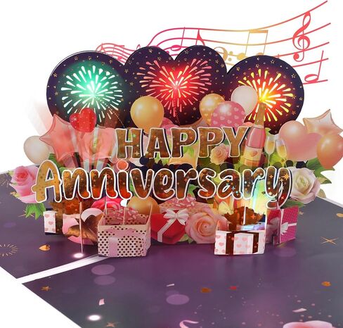 Anniversary Card with Colorful Lights and Music, 3D Pop Up Fireworks Romantic Anniversary Card, Wedding Anniversary Cards for Husband, Wife, Women, Men, Him, Her in Saudi Arabia