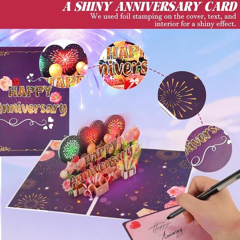 Anniversary Card with Colorful Lights and Music, 3D Pop Up Fireworks Romantic Anniversary Card, Wedding Anniversary Cards for Husband, Wife, Women, Men, Him, Her in Saudi Arabia