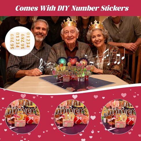 Anniversary Card with Colorful Lights and Music, 3D Pop Up Fireworks Romantic Anniversary Card, Wedding Anniversary Cards for Husband, Wife, Women, Men, Him, Her in Saudi Arabia