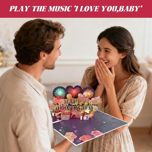 Anniversary Card with Colorful Lights and Music, 3D Pop Up Fireworks Romantic Anniversary Card, Wedding Anniversary Cards for Husband, Wife, Women, Men, Him, Her in Saudi Arabia
