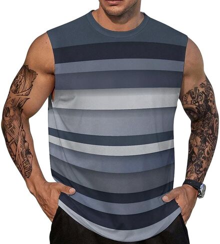 Men’s Gradient Print Sleeveless Tank Top Athletic Shirt Gym Sports Summer Casual Wear in Saudi Arabia