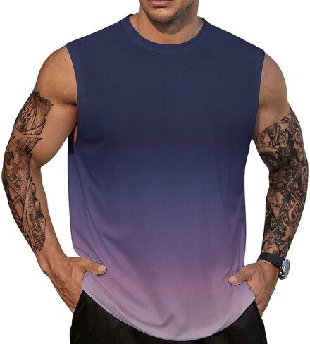 Men’s Gradient Print Sleeveless Tank Top Athletic Shirt Gym Sports Summer Casual Wear in Saudi Arabia