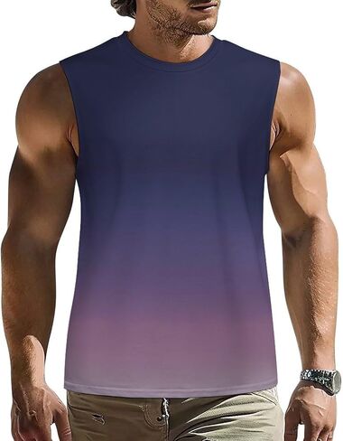 Men’s Gradient Print Sleeveless Tank Top Athletic Shirt Gym Sports Summer Casual Wear in Saudi Arabia