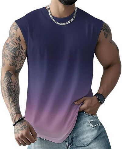 Men’s Gradient Print Sleeveless Tank Top Athletic Shirt Gym Sports Summer Casual Wear in Saudi Arabia