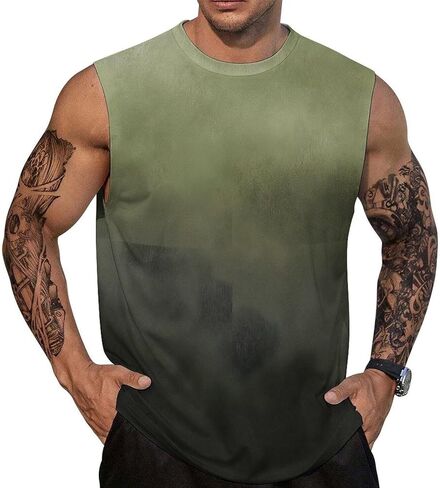 Men’s Gradient Print Sleeveless Tank Top Athletic Shirt Gym Sports Summer Casual Wear in Saudi Arabia