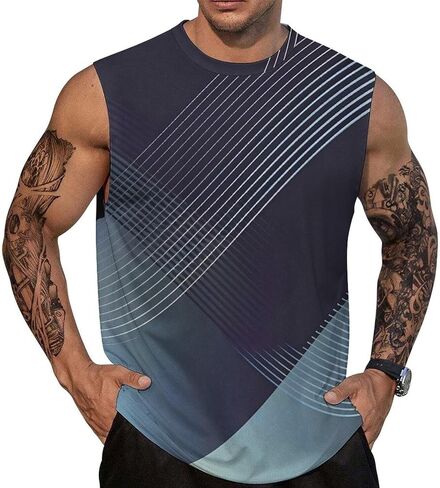 Men’s Gradient Print Sleeveless Tank Top Athletic Shirt Gym Sports Summer Casual Wear in Saudi Arabia
