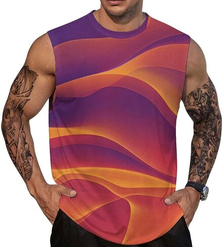 Men’s Gradient Print Sleeveless Tank Top Athletic Shirt Gym Sports Summer Casual Wear in Saudi Arabia