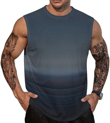 Men’s Gradient Print Sleeveless Tank Top Athletic Shirt Gym Sports Summer Casual Wear in Saudi Arabia