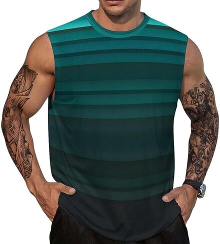 Men’s Gradient Print Sleeveless Tank Top Athletic Shirt Gym Sports Summer Casual Wear in Saudi Arabia