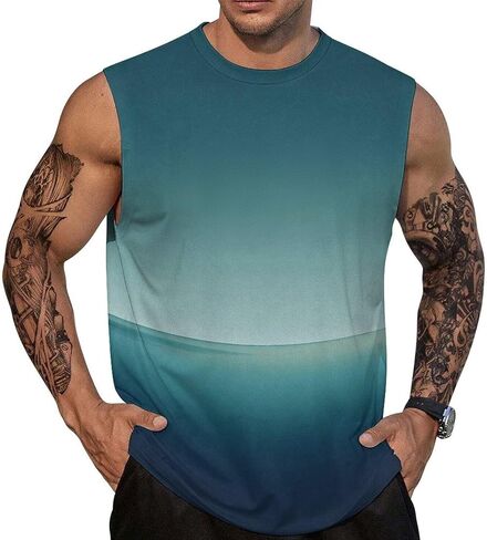 Men’s Gradient Print Sleeveless Tank Top Athletic Shirt Gym Sports Summer Casual Wear in Saudi Arabia
