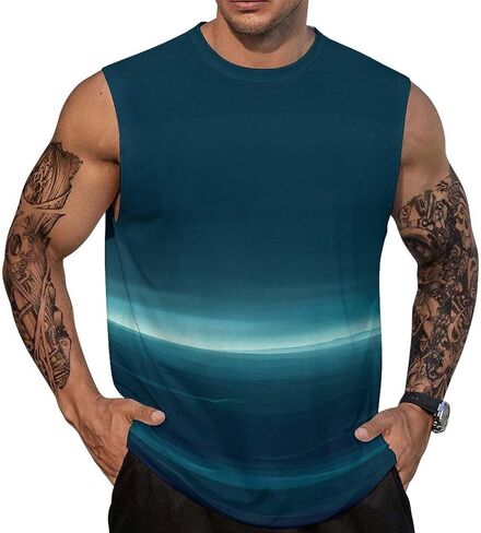 Men’s Gradient Print Sleeveless Tank Top Athletic Shirt Gym Sports Summer Casual Wear in Saudi Arabia