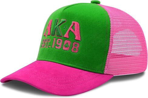 3D Embroidered 1908-Aka Sorority Baseball Cap Pink Green Sun Hat, Breathable Adjustable Sports Hat for Women in Saudi Arabia