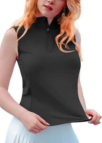 Women's Sleeveless Pickleball Polo Shirt, Breathable Mesh Back 1/4 Zip UPF 50+ Quick Dry Tennis Golf Activewear in Saudi Arabia