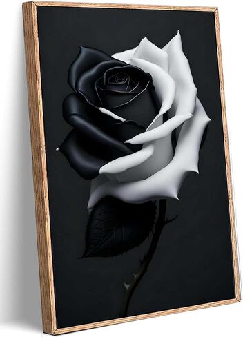 أبيض وأسود روز جدار الفن الحديث زهرة الورد ملصق طباعة جدار ديكور صورة ريفي الأزهار قماش اللوحة لغرفة المعيشة غرفة نوم الحمام مزرعة ديكور المنزل 12 "X16" غير المؤطرة in Kuwait