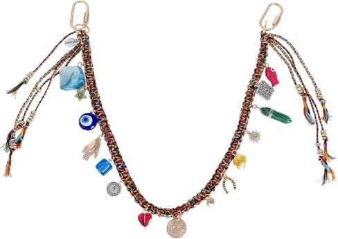 Boho Evil Eye Bag Charm - Colorful Braided Rope Purse Chain with Hamsa Hand & Heart Pendants - Lucky Protection Keychain Accessories for Handbags Backpacks (Multicolor) in Kuwait