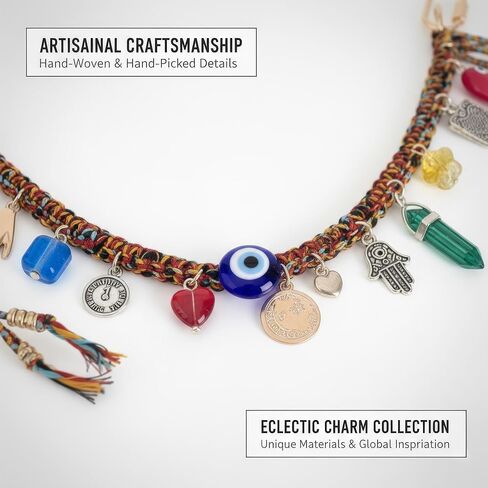 Boho Evil Eye Bag Charm - Colorful Braided Rope Purse Chain with Hamsa Hand & Heart Pendants - Lucky Protection Keychain Accessories for Handbags Backpacks (Multicolor) in Kuwait