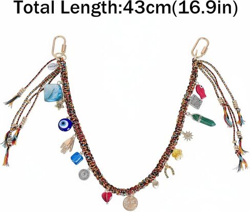 Boho Evil Eye Bag Charm - Colorful Braided Rope Purse Chain with Hamsa Hand & Heart Pendants - Lucky Protection Keychain Accessories for Handbags Backpacks (Multicolor) in Kuwait