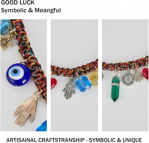 Boho Evil Eye Bag Charm - Colorful Braided Rope Purse Chain with Hamsa Hand & Heart Pendants - Lucky Protection Keychain Accessories for Handbags Backpacks (Multicolor) in Kuwait