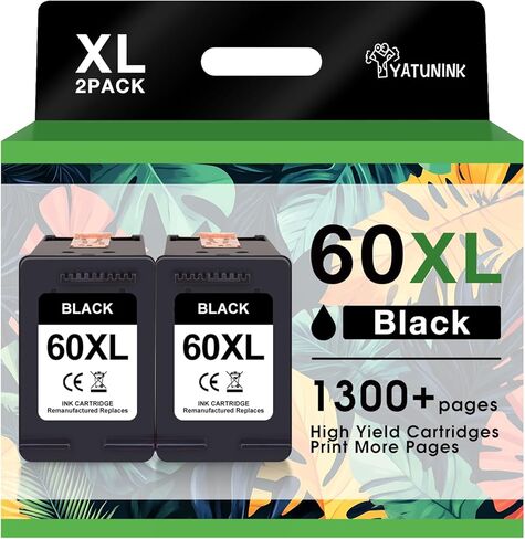 خرطوشة حبر سوداء 60XL 60 متوافقة مع خرطوشة حبر HP 60 Ink 60 تعمل مع Envy 120 110 100؛ فوتوسمارت C4795 C4780 C4680 D110a؛ طابعة ديسك جيت D2680 F2430 F4440 (2 أسود) in Kuwait