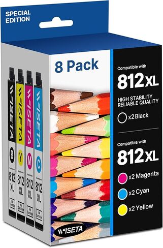 812XL Ink Cartridges Combo Pack Remanufactured Replacement for Epson 812XL 812 Ink Cartridges 812 XL T812XL to Use with Workforce Pro WF-7310 WF-7820 WF-7840 EC C7000 Printer(8 Pack, 2BK/2C/2M/2Y) in Kuwait