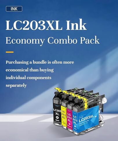خراطيش حبر LC203XL بديلة لطابعة Brother LC203XL LC201XL LC203 LC201 تعمل مع طابعة MFC-J480DW MFC-J880DW MFC-J4420DW MFC-J680DW MFC-J885DW (4 عبوات، أسود سماوي أرجواني أصفر) in Kuwait