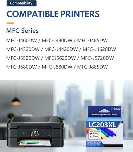 خراطيش حبر LC203XL بديلة لطابعة Brother LC203XL LC201XL LC203 LC201 تعمل مع طابعة MFC-J480DW MFC-J880DW MFC-J4420DW MFC-J680DW MFC-J885DW (4 عبوات، أسود سماوي أرجواني أصفر) in Kuwait