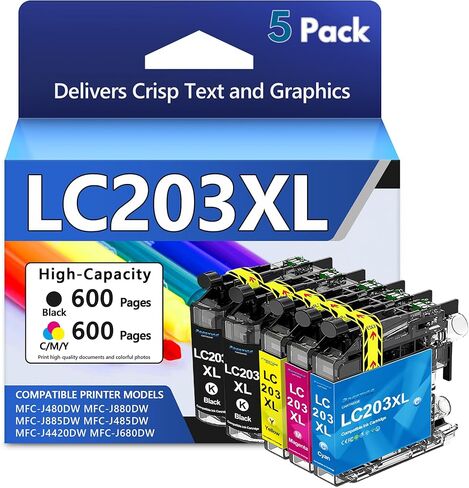 خراطيش حبر LC203XL بديلة لطابعة Brother LC203XL LC201XL LC203 LC201 تعمل مع طابعة MFC-J480DW MFC-J880DW MFC-J4420DW MFC-J680DW MFC-J885DW (4 عبوات، أسود سماوي أرجواني أصفر) in Kuwait