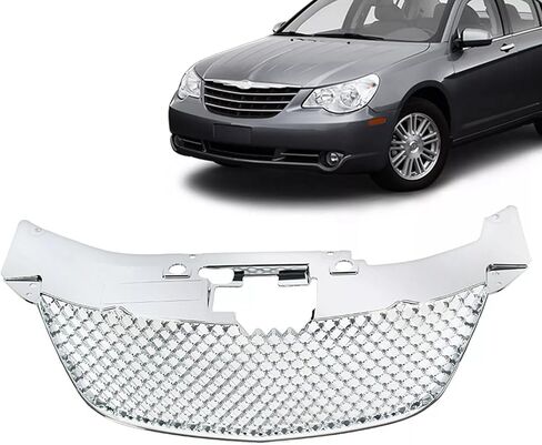 JX RACING Front Bumper Upper Grill Grille Compatible with 2007-2010 Chrysler Sebring Honeycomb Mesh Hood Grille Chrome CH1200315 in Kuwait