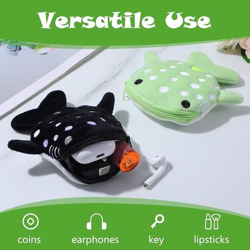 2PCS Shark Coin Pouch - Cute Cartoon Change Purse, Small Zipper Wallet for Keys & Coins in Saudi Arabia