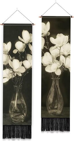 PLIGREAT 2 Pack Vintage Vase Vertical Tapestry with Tassels White Flowers Aesthetic Wall Hanging for Bedroom Living Room Home Decor Long Narrow Art Tapestry, 52" x 13" in Saudi Arabia
