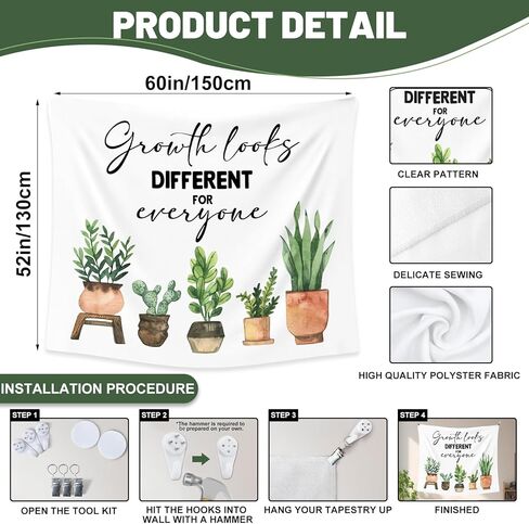 يبدو نمو IIDEA مقاس 60 × 50 بوصة مختلفًا لكل شخص، نسيج للصحة العقلية، معلق على الحائط النباتي الملهم، ديكور حائط من القماش لغرفة النوم والفصل الدراسي وركن القراءة في المكتب in Kuwait