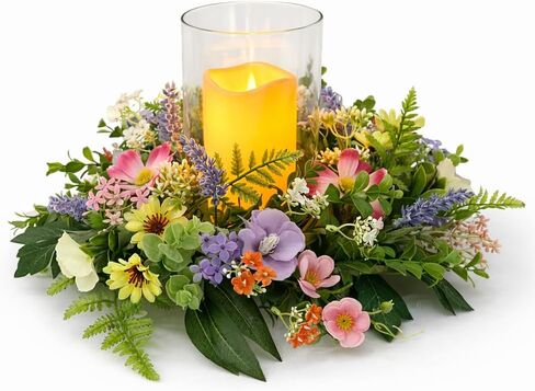 قطعة مركزية حامل شموع زهرية للطاولة، إعصار زجاجي مع إكليل زهور صغير قابل للفصل، قطعة مركزية لمنزل المزرعة لطاولة الطعام، الزفاف، عيد الفصح وديكور المنزل in Kuwait