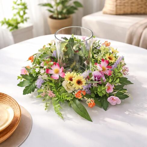 قطعة مركزية حامل شموع زهرية للطاولة، إعصار زجاجي مع إكليل زهور صغير قابل للفصل، قطعة مركزية لمنزل المزرعة لطاولة الطعام، الزفاف، عيد الفصح وديكور المنزل in Kuwait