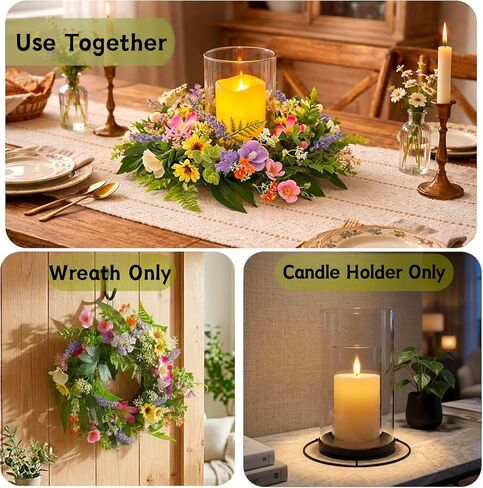 قطعة مركزية حامل شموع زهرية للطاولة، إعصار زجاجي مع إكليل زهور صغير قابل للفصل، قطعة مركزية لمنزل المزرعة لطاولة الطعام، الزفاف، عيد الفصح وديكور المنزل in Kuwait