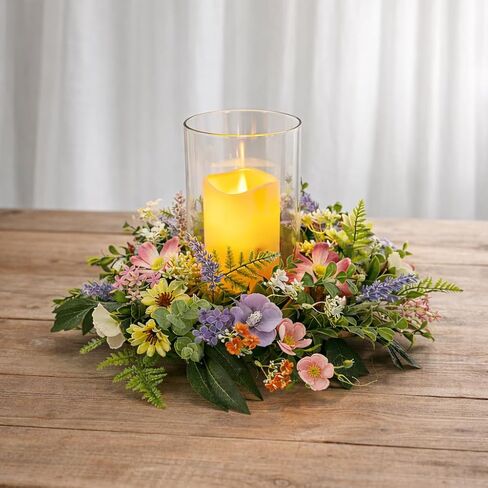 قطعة مركزية حامل شموع زهرية للطاولة، إعصار زجاجي مع إكليل زهور صغير قابل للفصل، قطعة مركزية لمنزل المزرعة لطاولة الطعام، الزفاف، عيد الفصح وديكور المنزل in Kuwait